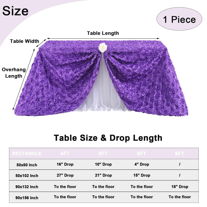 FanQiSi Purple Tablecloth 50x102 Inches Purple Rosette Satin Tablecloth Birthday Party Table Cover Bridal Shower Table Decorations - Image 4